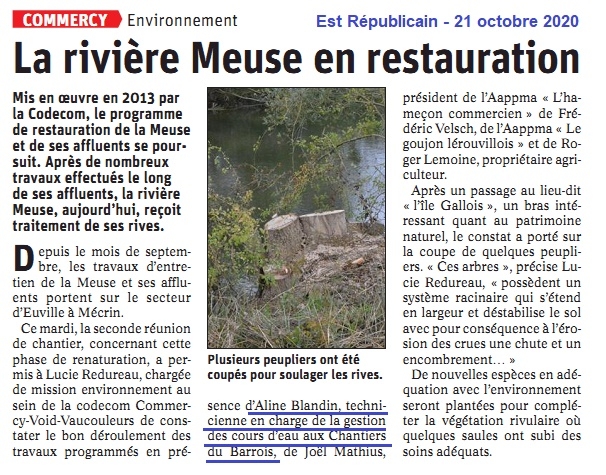 article de presse sur la restauration de la rivière Meuse